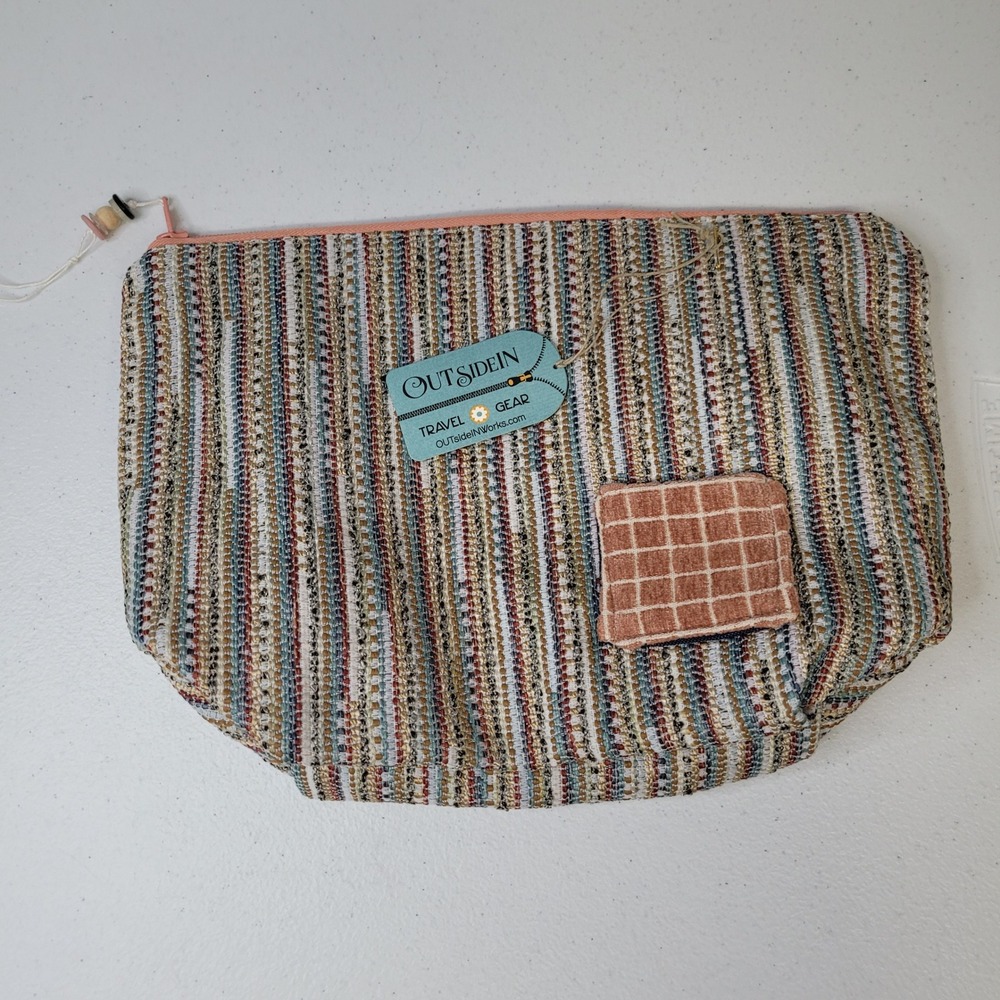 OutsideIn Travel Gear Multi Color Striped Pouch Bag Zippered Organizer 12x9 NEW